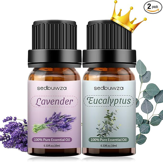Sedbuwza Lavender Eucalyptus Essential Oil Set, Lavender Fragrance Oil Eucalyptus Scent Oil Set for Diffuser, Aromatherapy, Massage, Soap, Candle Making 2 x 10 ml