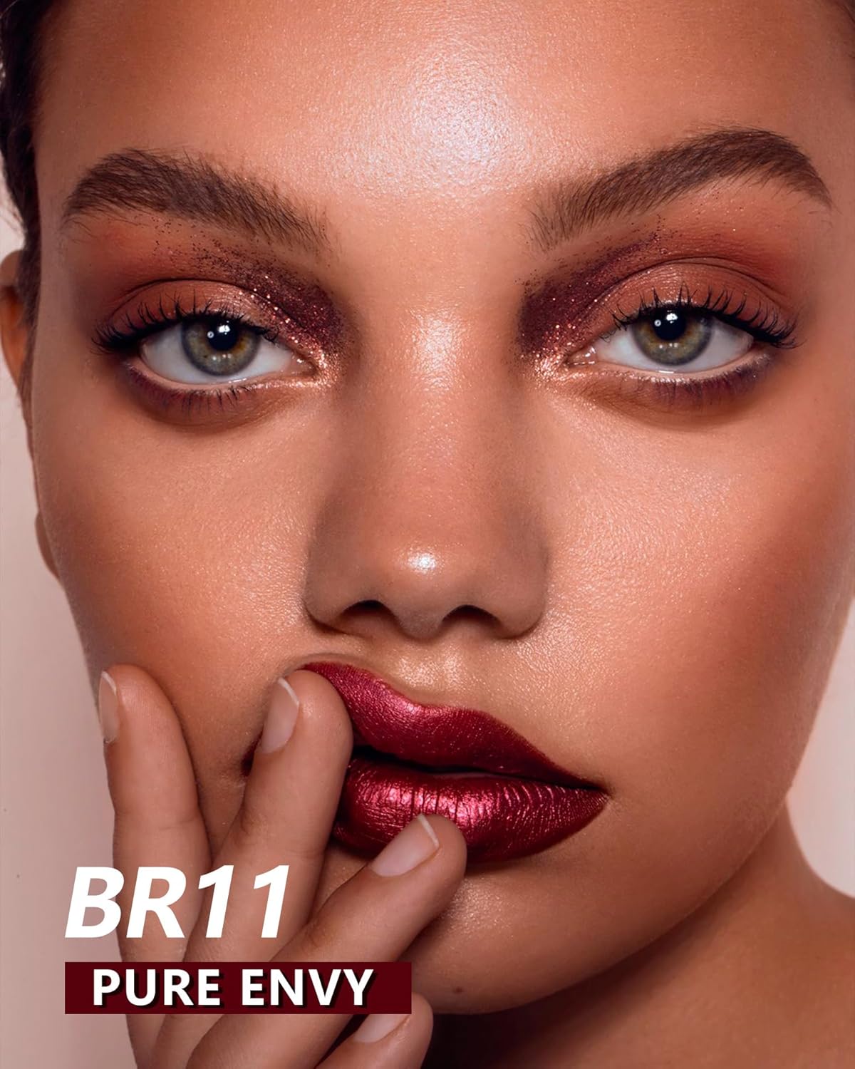 MAKI YIKA Dark Red Lipstick for Women Metallic Lipsticks Glitter Long Lasting Lipstick No Smudge No Transfer Liquid Pink Lip Gloss (BR011 Pure Envy)