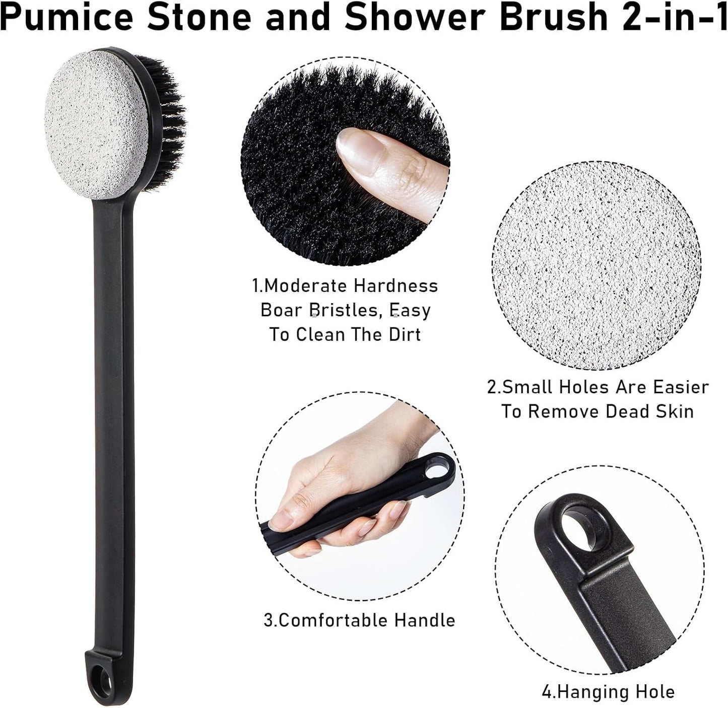 Pumice Stone for Feet with Long Handle (Double-Faced Straight Black Handle, Count, 1.0)