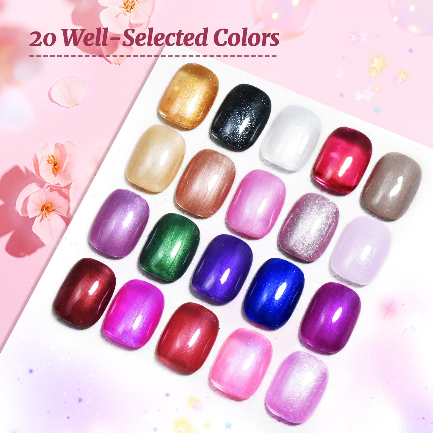 JODSONE 20 Glitter Color Gel Nail Polish Kit 3 Bottles of No Wipe Base Coat Glossy and Matte Top Coat Gel Polish Set High Shine Gorgeous