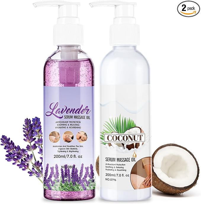 Body Massage Oil Serum, Joint Massage Oil Serum, Lavender & Coconut Massage Gel Refreshing Non-Greasy Moisturizing Body Oil Serum for Men & Women 7 fl.oz X 2