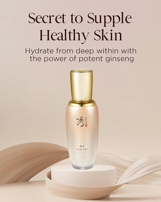 Sooryehan BON Extra-Moisture Essence (1.5fl oz) - Highly Moisturizing Essence to Rejuvenate Dull and Dehydrated Skin by LG Beauty. Ginseng, Ginsenocide, Amino Acids.