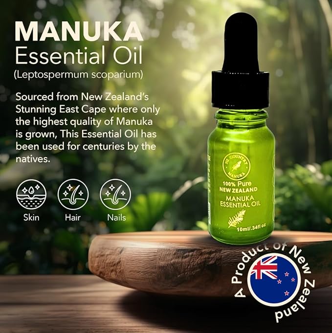 100% Pure New Zealand Manuka Oil | Organic Essential Oil | 35x Stronger Than Tea Tree | Natural Skin Care | Toenail Treatment | Diffuser | Aromatherapy | Nails | Hair | Skin | Lips