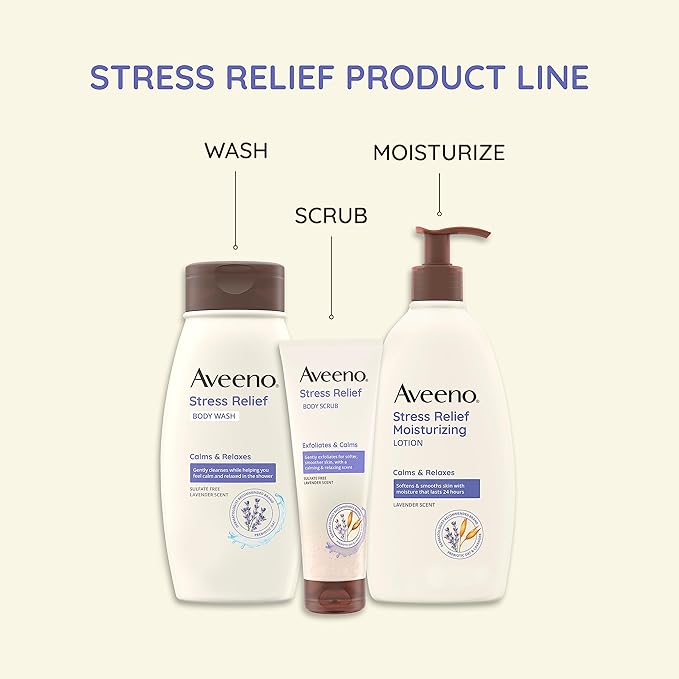 Aveeno Daily Stress Relief Body Lotion with Lavender Scent for Moisturizing , Natural Oatmeal to Calm & Relax, Non-Greasy, 12 fl. oz