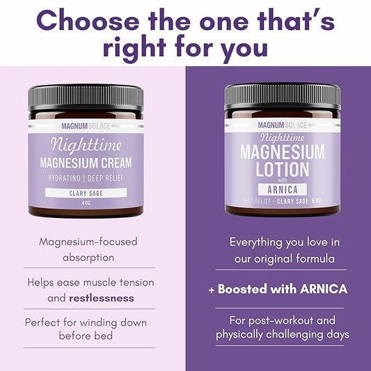 Nighttime Magnesium Lotion with Arnica – Soothing Relief & Relaxation, Highly Concentrated Magnesium for Muscles & Joints – Apply to Legs or Feet Before Bed – Skin-Friendly