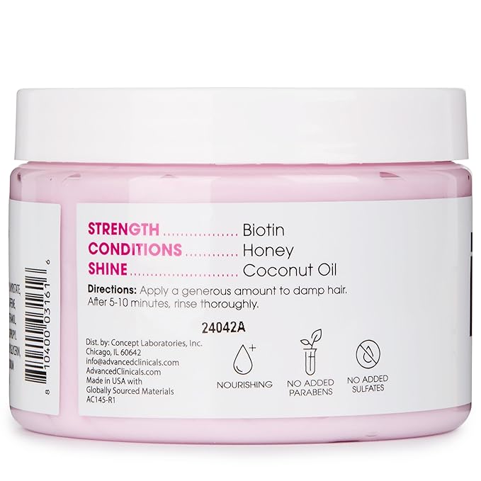 Advanced Clinicals Biotin Hair Treatment Anti-Breakage Repair Hair Mask. Strengthen Broken, Color-Treated Hair W/Repairing Deep Conditioner Manuka Honey & Caffeine To Restore Weak Hair, (Pack Of 2)