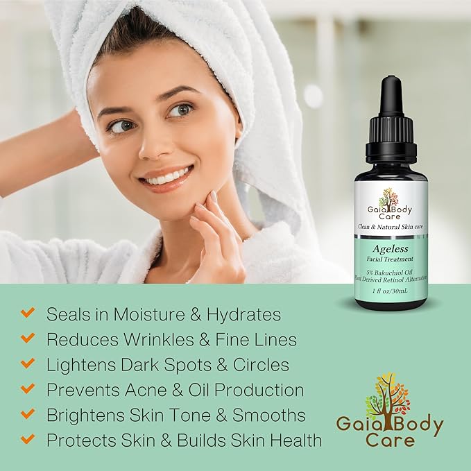 Gaia Body Care 5% Bakuchiol Oil Organic - Anti Aging, Anti Wrinkle, Reduces Fine Lines, Smooths Skin, Hydrates - Botanical Vegan - Natural Retinol Alternative Facial Oil (1oz, Rose)