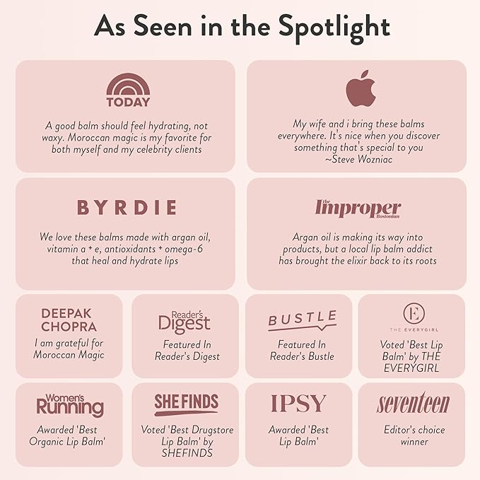 Moroccan Magic Organic Peppermint Eucalyptus Lip Balm 3 Pack | Chapsticks for Dry Lips | Natural Argan & Essential Oils Lip Moisturizer + Vitamin E | Smooth, Hydrating, Non-Toxic | Organic Lip Balm