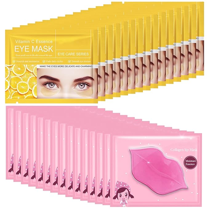 30 Pairs Lip Mask Under Eye Masks Patches, Crystal Collagen Hydrating Moisturizing Smoothing Lips Gel Pads for Puffy Eyes Bags,Dark Circles,Puffiness,Fine Lines,Wrinkles,Anti-Aging Vitamin C