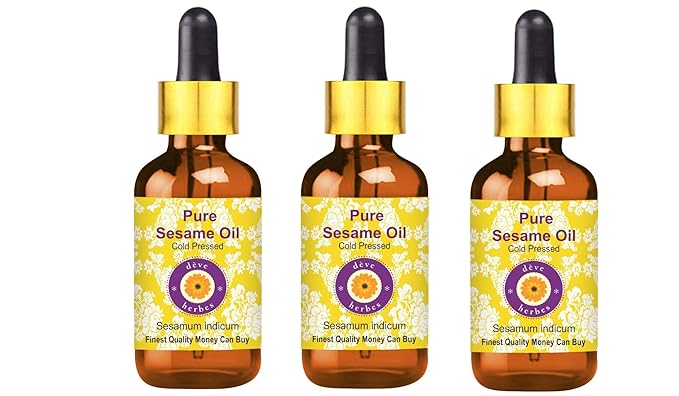 dève herbes Pure Sesame Oil (Sesamum indicum) with Glass Dropper Cold Pressed (Pack of three) 100ml X 3 (10 oz)