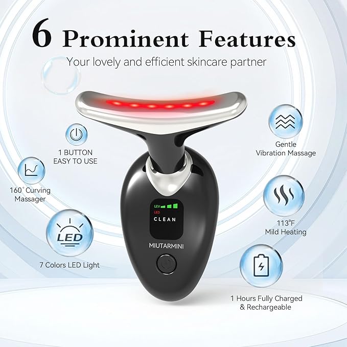 Facial Massager for Face and Neck, Red-Light-Therapy-for-Face and Neck, Face culpting Wand with 7 Color, at-Home Face Tool for Skin Care,Gifts for Women (Black)