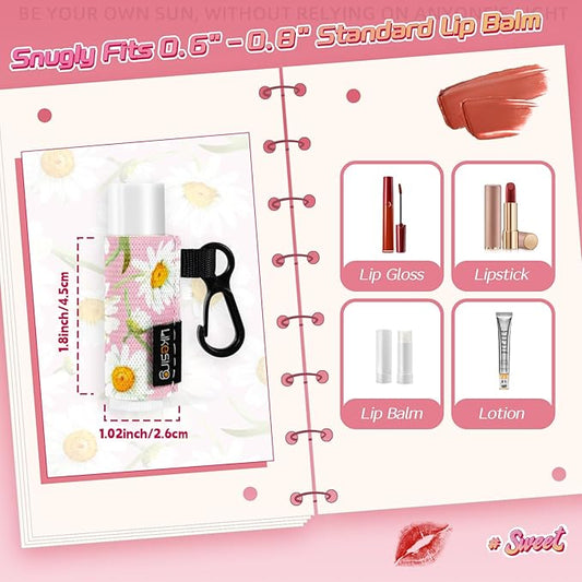 Chapstick Holder Key Chain, Lip Balm Holder for Chapstick Lip Gloss, Elastic Sleeve Chapstick Keychain Holder for Keys Purse Lanyard Gift for Women Girls (Daisy, 4pcs)