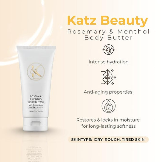 Katz Beauty Shea Butter Body Butter - Rosemary & Menthol, Long-lasting Hydration, Body Butter.