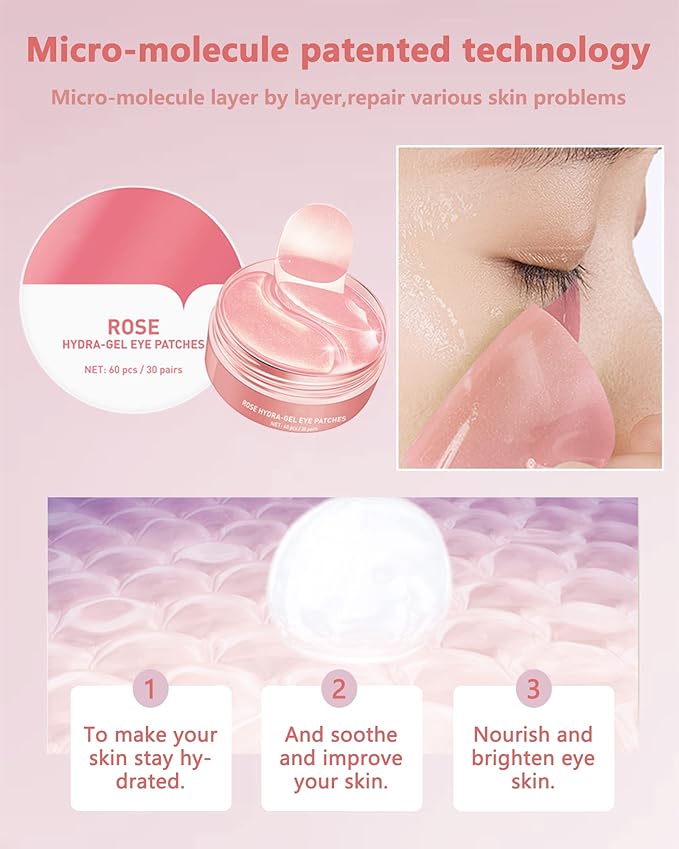 Under Eye Patches (60Pcs) - Update Eye Mask Rose Extract, Eye Treatment Mask, Under Eye Bag Treatment, Eye Mask for Puffy Eyes,Anti-Wrinkle,Under eye Dark Circles, Women's Mother's Day Gift for Women