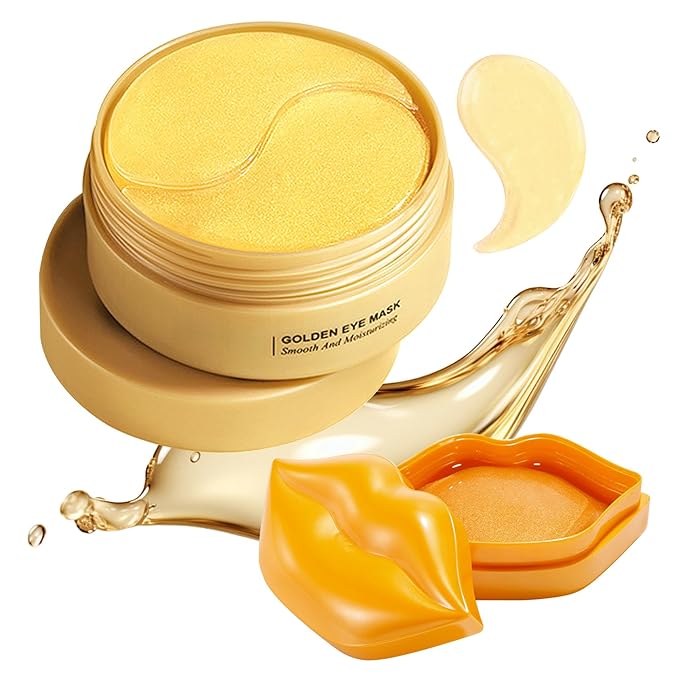 30 Pairs of Eye Masks and 10 Pairs of Lip Masks Skincare Gift Set,Moisturizing Lip Patches and Under Eye Patches for Women Eye Lip Care,Hydrating Gold Eye Patches and Lip Sheet Masks Skin Care Set