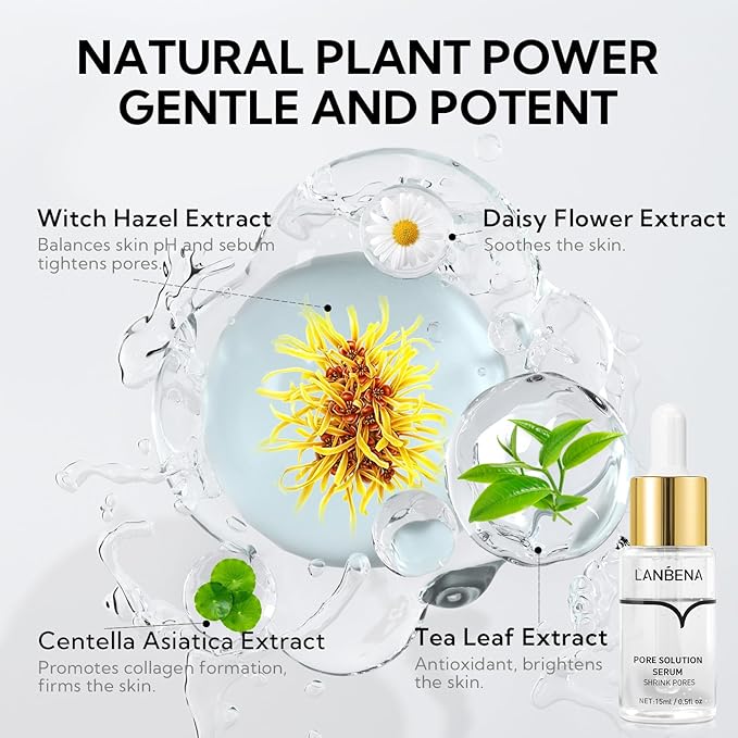 LANBENA 3 in 1 Blackhead Removing Set, Pore Strips+Pore Solution Serum+Removal Strip Paper, Black Head Remover Mask for Face, Pore Minimizer & Reducer for Face, Leaving Your Skin Fresh and Clean