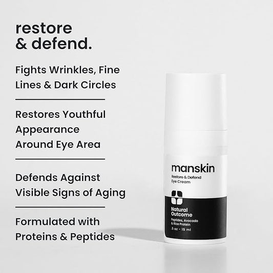 Man Skin Eye Cream for Men - Restore & Defend Anti Aging Eye Cream with Peptides, Avocado Oil and Rice Proteins