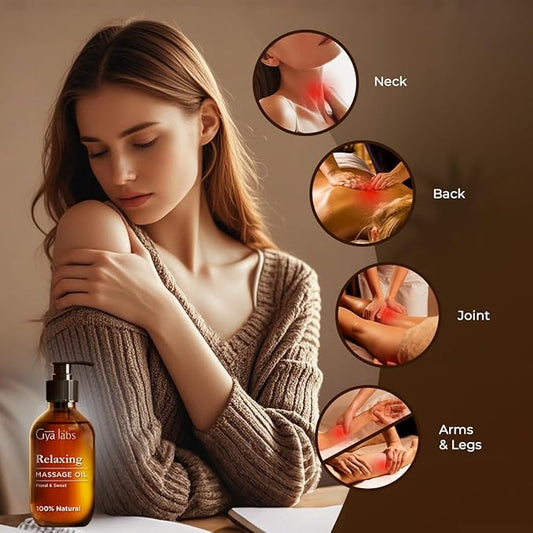 Gya Labs Relaxing Massage Oil for Sore Muscles - 6.76 Fl Oz - 100% Pure Natural Spa Quality for Skin & Body Relaxing, Sore Muscle Massage Oil with Non Greasy for Men & Women