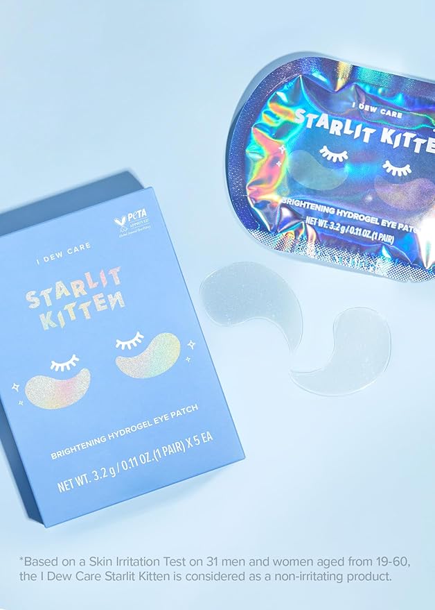 I DEW CARE Hydrogel Eye Patch - Starlit Kitten | Korean Under Eye Patches for dark circles and puffy eyes, Smooths Puffy Eyes, Eye wrinkle patches, Dermatologically Tested, (5 EA)