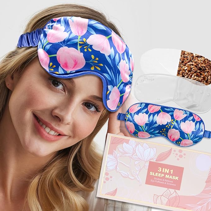 Bundle of CONBELLA 2PCS Adorable Cooling Eye Mask Gel Eye Mask, Reusable Hot Cold Therapy and Cooling Eye Mask, Gel Eye Mask for Dark Circles, Migraines, Eye Surgery, Warm Compress for Eyes