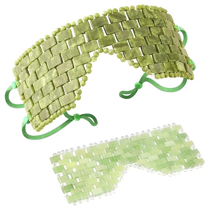 Jade Eye Mask, Facial Cooling Mask with 100% Real Jade for Hot & Cold Therapy to Reduce Wrinkles, Puffiness, Migraines, and Anti-Aging
