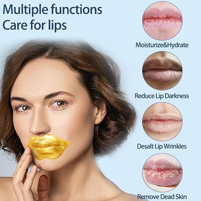 32 Pairs Eye Masks & Lip Mask, 24K Collagen Under Eye Patches for Dark Circles and Puffy Eyes, Reduce Lip Wrinkles, Anti Chapped & Remove Lip Dead Skin, Nourishes the Lip & Eye Skin (Gold)