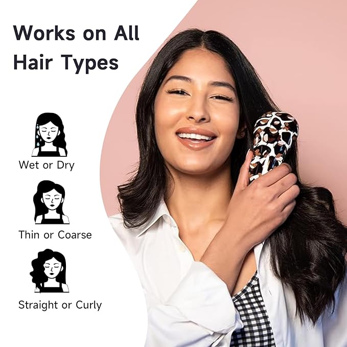 Hand Grip Brush, Gentle Detangling, Detangler Hair Brush for All Hair Types. For use on Wet or Dry Hair (Black Floral)