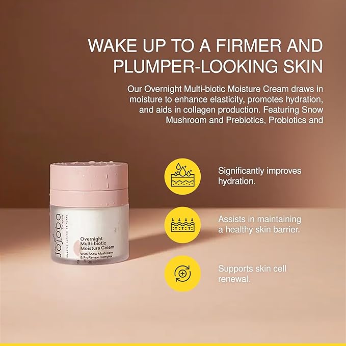 The Jojoba Company Overnight Multi-Biotic Moisture Cream with Snow Mushroom & ProRenew Complex – Hydrating Night Cream for Dry, Sensitive Skin – Nourishing, Lightweight