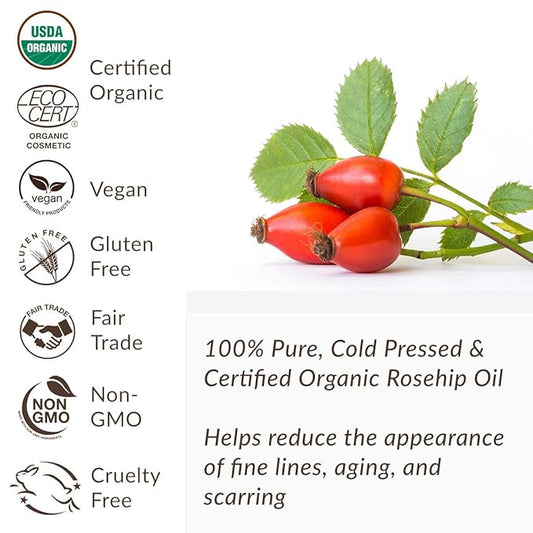Skin Essence Organics Rosehip Seed Oil - Authentic, Cold-Pressed, & Certified Organic (30ml)