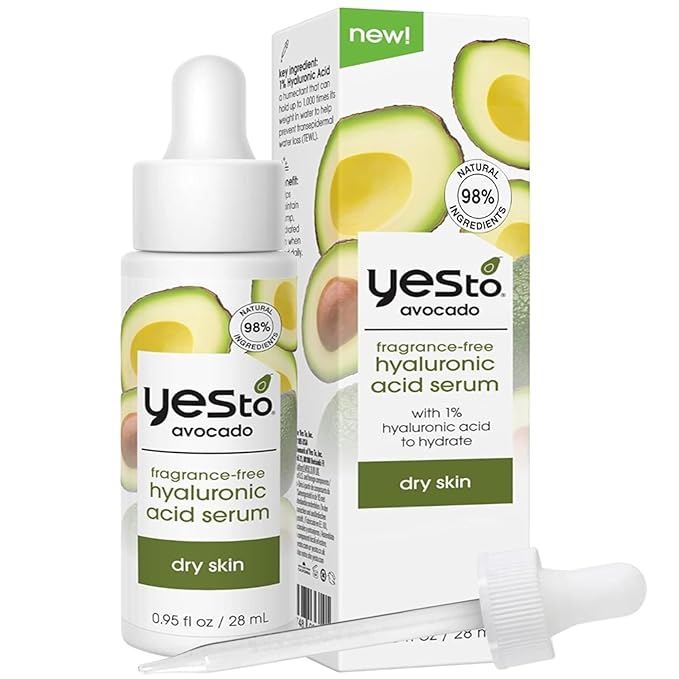 Yes To Avocado Fragrance-Free Hyaluronic Acid Serum, Deeply Nourishing Formula Helps Attract & Infuse Dry, Parched Skin With Moisture & Omega-3 Fatty Acids, Natural, Vegan & Cruelty Free, 0.95 Fl Oz