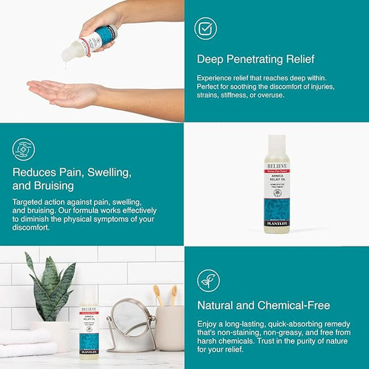 Plantlife Arnica Relieve Oil - Relieve Products are a Homeopathic Solution for Everyday Use - Works Quickly and Effectively - Made in California