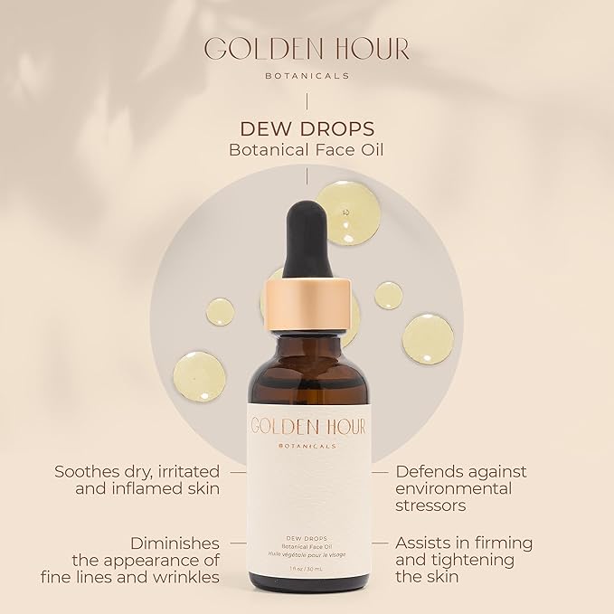 All Natural Organic Skin Care Products Made in USA, Vegan, Cruelty Free Face Oil, Moisturizing + Hydrating Facial Oil Moisturizer with Rose Hip Seed Oil, 1fl oz/30ml, Dew Drops