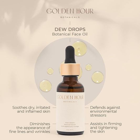 All Natural Organic Skin Care Products Made in USA, Vegan, Cruelty Free Face Oil, Moisturizing + Hydrating Facial Oil Moisturizer with Rose Hip Seed Oil, 1fl oz/30ml, Dew Drops