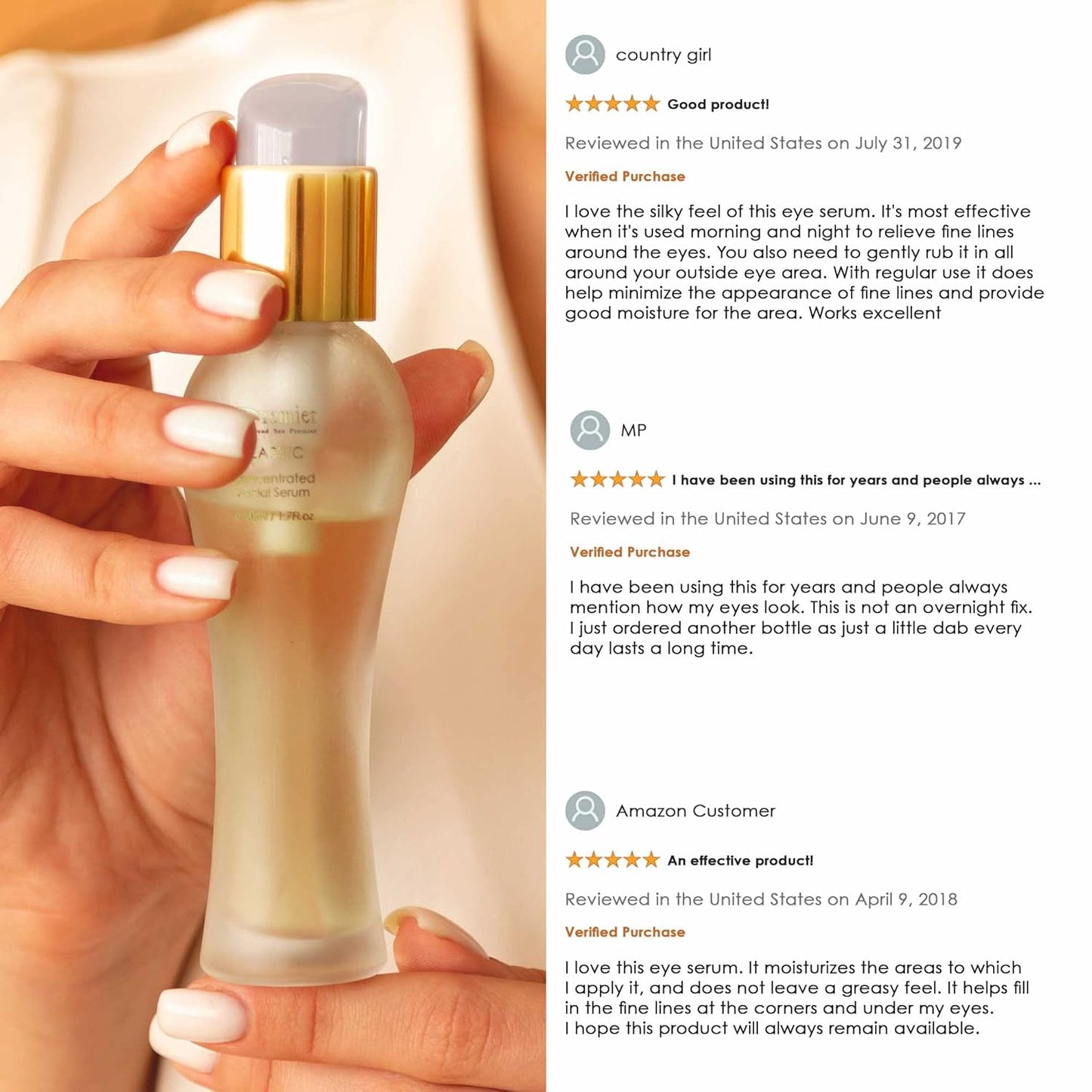 Premier Dead Sea Classic Eye Serum, Hypoallergenic, Age defying, Helps minimize wrinkles, Dark circles, Sagging skin, Reduce bags, with vitamins A & E 1.2 fl.oz