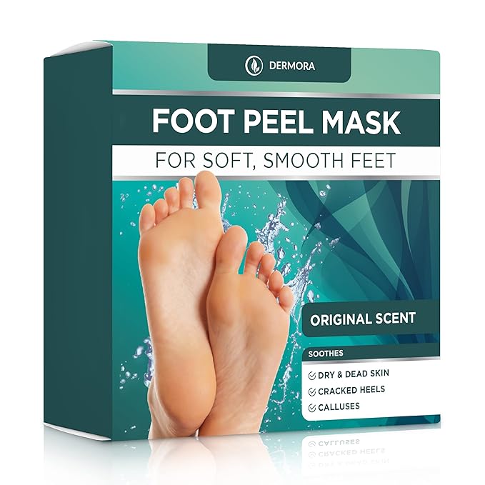 DERMORA Foot Peel Mask - 2 Pack of Regular Size Skin Exfoliating Foot Masks for Dry, Cracked Feet, Callus, Dead Skin Remover for Baby Soft Feet, Original Scent