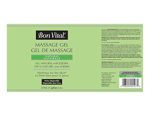 Bon Vital' Naturale Massage Gel with Natural Ingredients for Earth-Friendly Massage, Hypoallergenic Massage Gel for Sensitive Skin, Moisturizer Absorbs Like Lotion, 1 Gal, Label may Vary