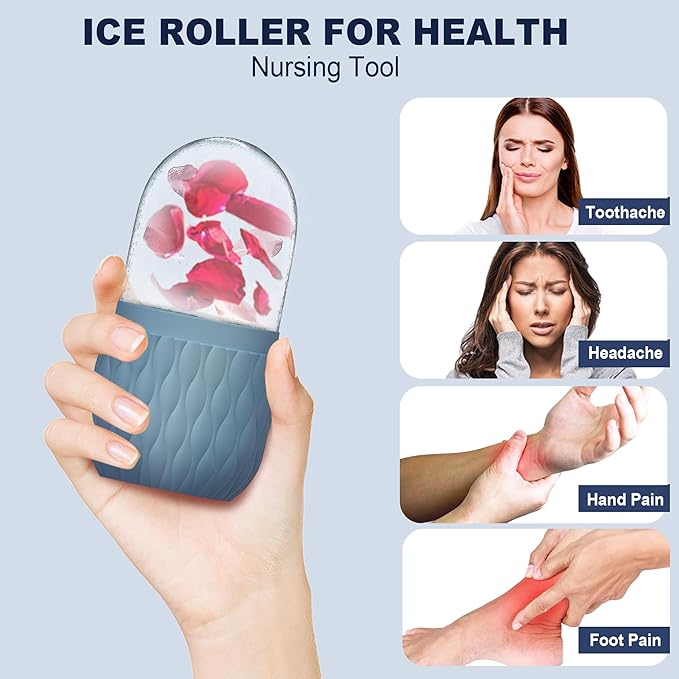 2 Pack Ice Roller for Face and Eye, Skin Care for Shrink Pores Reduce Puffiness, Nursing Tool for Fever, Redness and Swelling, Ice Cube, Ice Mold, Ice Stick, Ice Holder for Face Women Men (Blue-Pink)