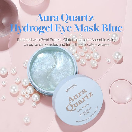 PETITFEE Aura Quartz Hydrogel Eye Mask Blue 60 pcs (30 pairs) - Eye Patch for Dark Circles, Brightens Under Eyes, Glutathione, Ascorbic Acid, Puffy Eye Bags, Cooling, Firms Eye Area, Intense Hydration