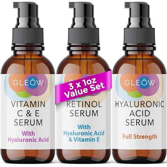 Retinol Serum for Face, Vitamin C with Hyaluronic Acid Face Serum for Women and Men, Glow Skin Care Set Total Package Targets Appearance of Uneven Skin Tone and Dryness 3x1oz