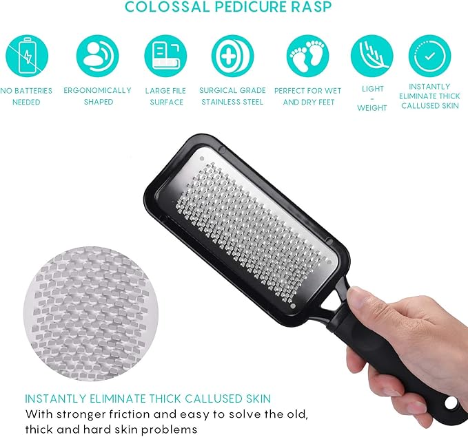 Foot Scrubber Pedicure Tools Rasp - 5 PCS KENED Foot File Callus Remover for Feet to Remove Hard Skin - 2 X Stainless Steel Black, 3 X Plastic Blue