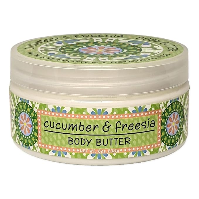 Greenwich Bay Trading Co. Scented Botanic Body Butter - Luxurious Hydration with Shea & Cocoa Butter, Enriched with Vitamin E - 8 Ounce Tub (8 oz., Cucumber & Freesia)