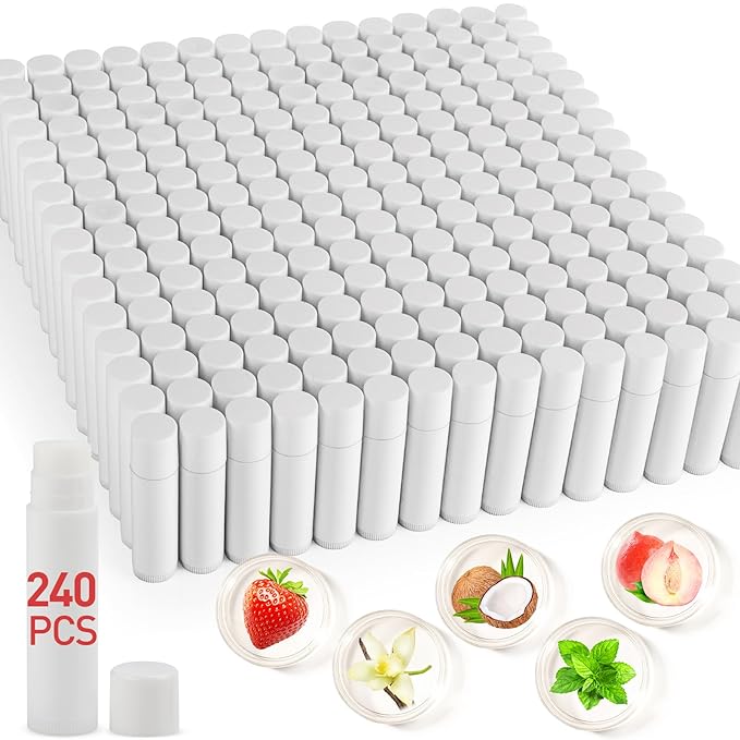 240 Pack Lip Balm Unlabeled, Natural Lip Balm Bulk Blank Tube, Personalized Lip Balms for Party Favors Adults and Bridal Shower Favors or Baby Shower Gifts-5 Flavors