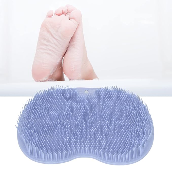 Silicone Foot & Body Scrubber with 75 Non Slip Suction Cups for Shower, Flat Shower Back Scrubber Wall Mounted Foot Scrubber for Shower Floor, Foot Massage Mat to Eliminate Dead Skin (Blue)