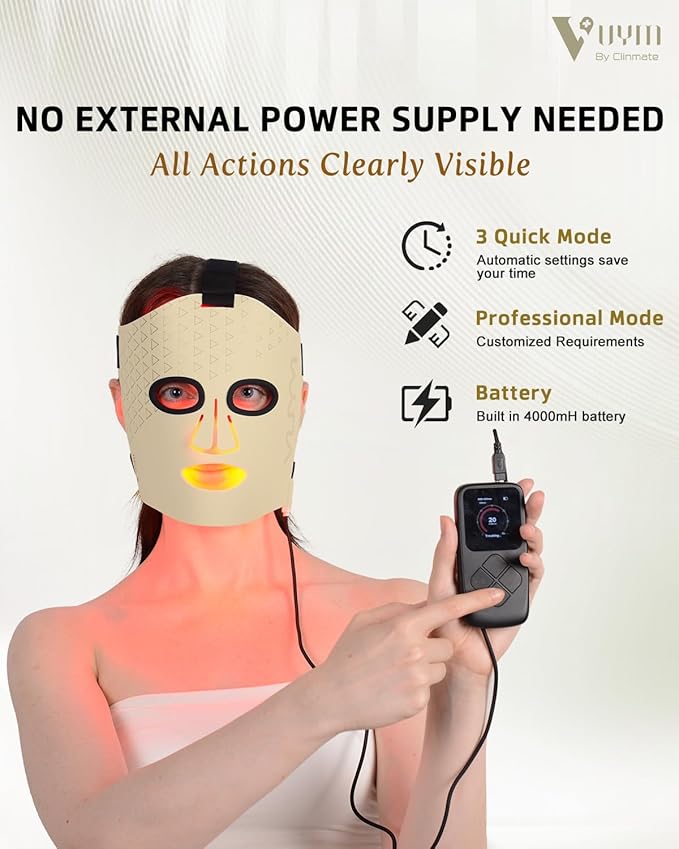 VYM LED Face Mask Light Therapy: Portable Remote High-Energy Anti-Aging Skincare Device, 292 LEDs Professional Infrared Red Light Therapy for Face, Red Light Mask Gift Pack - Gold