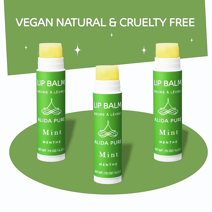 Mint Lip Balm Collection, Vegan Lip Balm Set, Beeswax Free, with Avocado Oil, Organic Jojoba Oil, and Vitamin E, Natural Moisturizer for Dry, Chapped Lips, 3 Tube Set