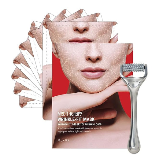 MEDITHERAPY Wrinkle-fit Mask + Facial Roller, Collagen Mask, Lifting Sagging Skin, Hydrating, Improving Elasticity, Glass Skin, Korean Skincare