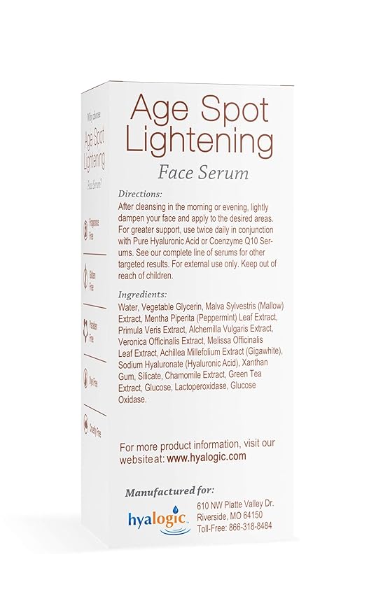 Age Spot Face Serum - Dark Spot Corrector Enriched w/Hyaluronic Acid & Gigawhite - Episilk Brightening Serum to Lighten & Tone Age Spots & Wrinkles & Fine Lines 1 Fl. oz. - Hyalogic Brand