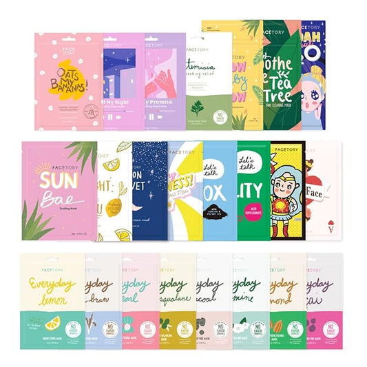 FACETORY 23 Sheet Mask Collection and Urban Calm Vita Serum Bundle - Brightening and Hydrating Skincare Set - 23 Sheet Masks and 1 Niacinamide Serum - for All Skin Types