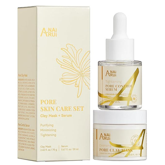 ANAI RUI 2 in-1 Pore SkinCare Set, Pore Clay Mask+Pore Minimizing Serum,Volcanic Pore Clay Mask for Nose&Face, Pore Reducer, Sebum Control Pore Exfoliating Solution, Skincare for Women