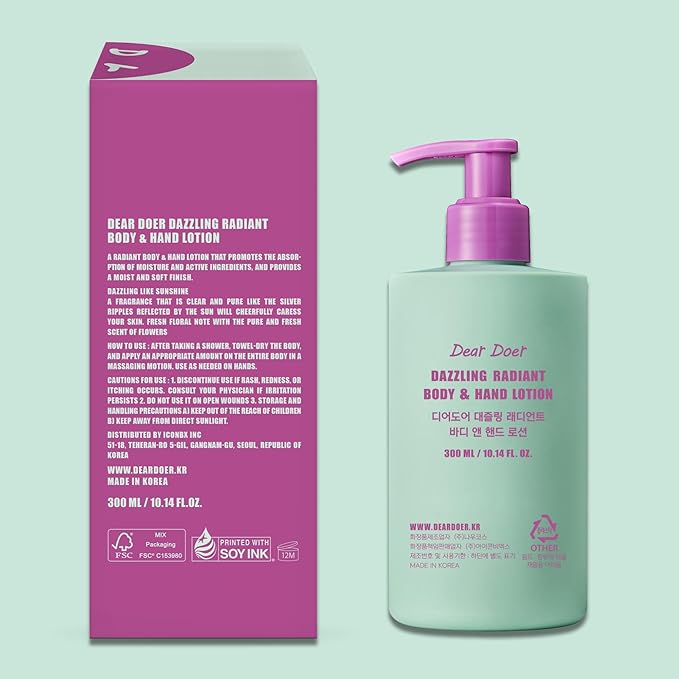 Dear Doer] Dazzling Radiant Body & Hand Lotion | Vegan | 10.14 fl.oz - pH-Balanced, Non-Sticky Vitamin Lotion, No Added Silicone, Fresh Floral Scent